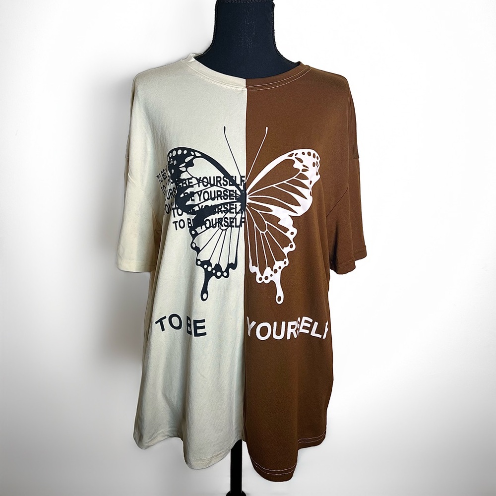 SHEIN Slogan & Butterfly Print Drop Shoulder